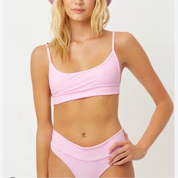 Frankies Bikinis Love Pink Gavin Ribbed Swimsuit Bikini Set Size M